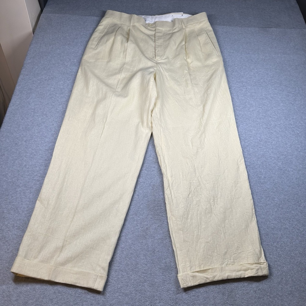 Vintage Vitali 100% Linen Suit Pants 2XL/42 W38 Mint Yellow-Green Pleated NOTE